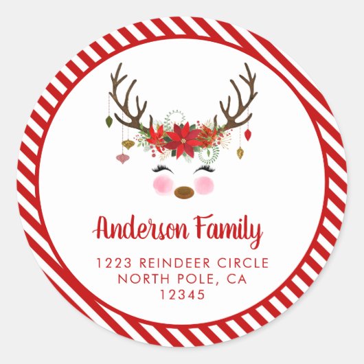 クリスマストナカイ差出人住所ラベルシール ラウンドシール (正面)