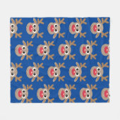 クリスマストナカイ漫画パターンおもしろいブルー フリースブランケット (正面(横))