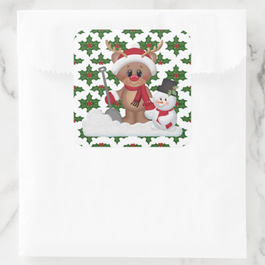 クリスマストナカイ漫画ホリデーステッカー スクエアシール (バッグ)