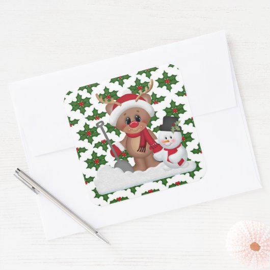 クリスマストナカイ漫画ホリデーステッカー スクエアシール (封筒)