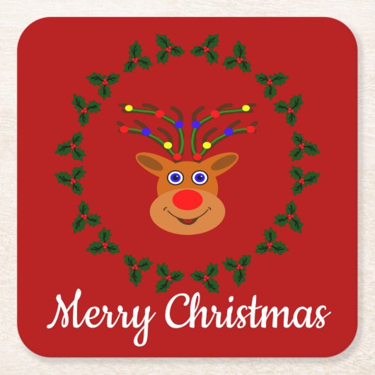 クリスマストナカイ紙コースター スクエアペーパーコースター (正面)