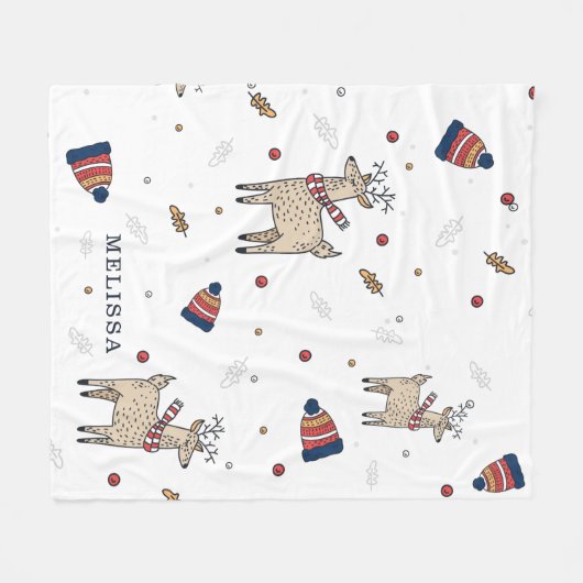 クリスマストナカイ素朴ア帽パーソナライズされた子 フリースブランケット (正面(横))