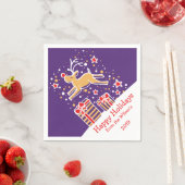 クリスマストナカイ紫色の赤い黄色の紙ナプキン スタンダードカクテルナプキン (インサイチュ)