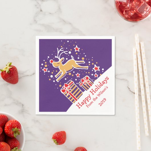 クリスマストナカイ紫色の赤い黄色の紙ナプキン スタンダードカクテルナプキン (インサイチュ)