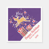 クリスマストナカイ紫色の赤い黄色の紙ナプキン スタンダードカクテルナプキン (正面)