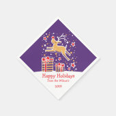 クリスマストナカイ紫色の赤い黄色の紙ナプキン スタンダードカクテルナプキン (角)