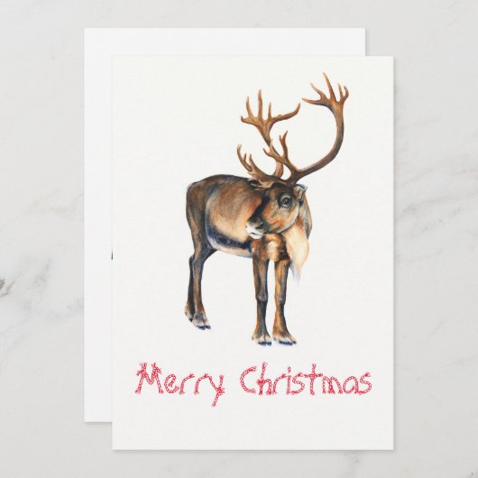 クリスマストナカイ絵を描アの手カリブーの水色 シーズンカード (正面/裏面)