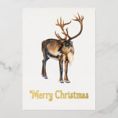 クリスマストナカイ絵を描アの手カリブーの水色 箔シーズンカード (正面)