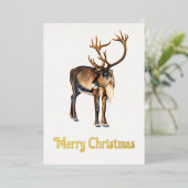 クリスマストナカイ絵を描アの手カリブーの水色 箔シーズンカード (立ち正面)