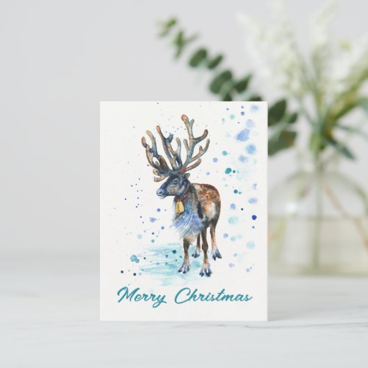クリスマストナカイ絵を描アの手水色 シーズンポストカード (スタンド正面)