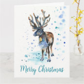 クリスマストナカイ絵を描アハンドウォーターカラーホリデー カード (黄色い花)
