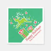 クリスマストナカイ緑の赤い白い紙ナプキン スタンダードカクテルナプキン (正面)