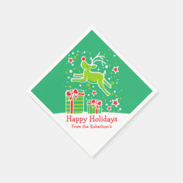 クリスマストナカイ緑の赤い白い紙ナプキン スタンダードカクテルナプキン