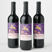 クリスマストナカイ赤い青カスタムのワインラベル ワインラベル (ボトル)