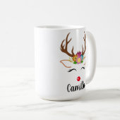 クリスマストナカイ赤い鼻フローラガーランド〔雄ジカの〕枝角 コーヒーマグカップ (正面右)