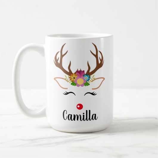 クリスマストナカイ赤い鼻フローラガーランド〔雄ジカの〕枝角 コーヒーマグカップ (左)
