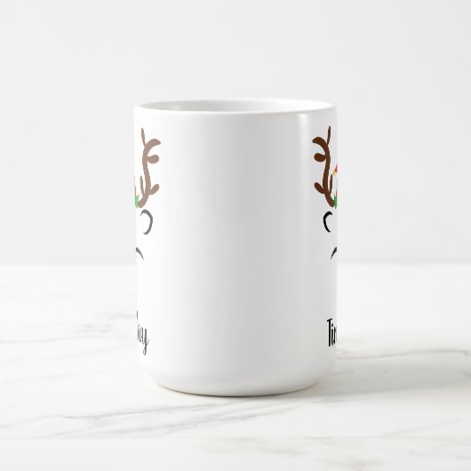 クリスマストナカイ赤い鼻小妖精や小人帽パーソナライズされた コーヒーマグカップ (中央)