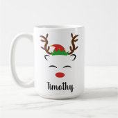 クリスマストナカイ赤い鼻小妖精や小人帽パーソナライズされた コーヒーマグカップ (左)