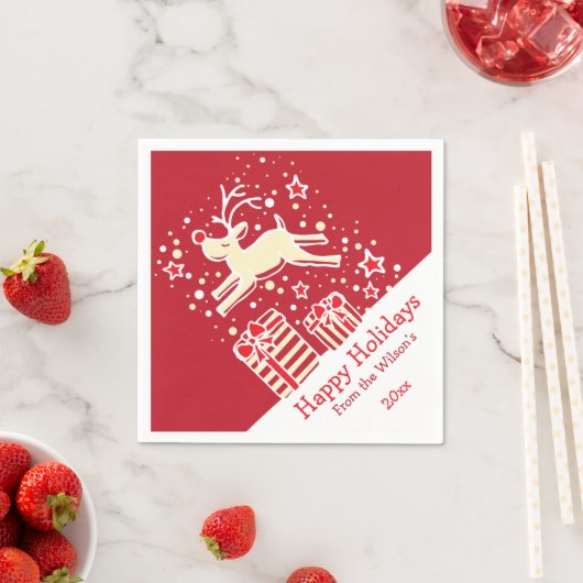 クリスマストナカイ赤クリームイエロー紙ナプキン スタンダードカクテルナプキン (インサイチュ)