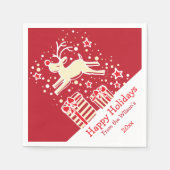 クリスマストナカイ赤クリームイエロー紙ナプキン スタンダードカクテルナプキン (正面)