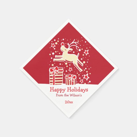 クリスマストナカイ赤クリームイエロー紙ナプキン スタンダードカクテルナプキン (角)