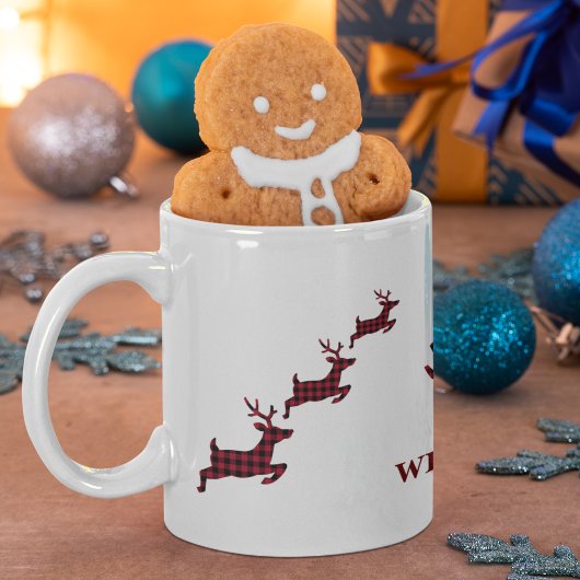 クリスマストナカイ赤ブラックバッファロープレイドチェック マグカップ