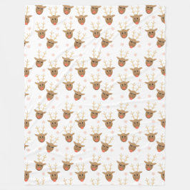 クリスマストナカイ雪片パターンピンク金ゴールド フリースブランケット