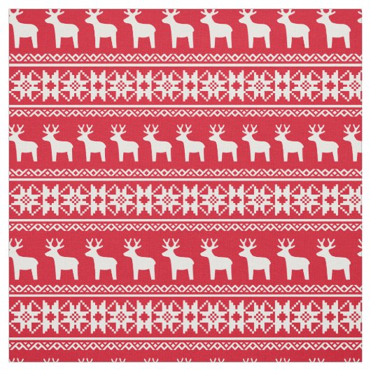 クリスマストナカイ雪片パターンヴィンテージ赤 ファブリック (見本)