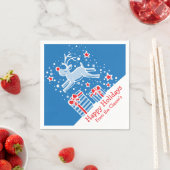 クリスマストナカイ青い赤い白い紙ナプキン スタンダードカクテルナプキン (インサイチュ)
