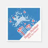 クリスマストナカイ青い赤い白い紙ナプキン スタンダードカクテルナプキン (正面)