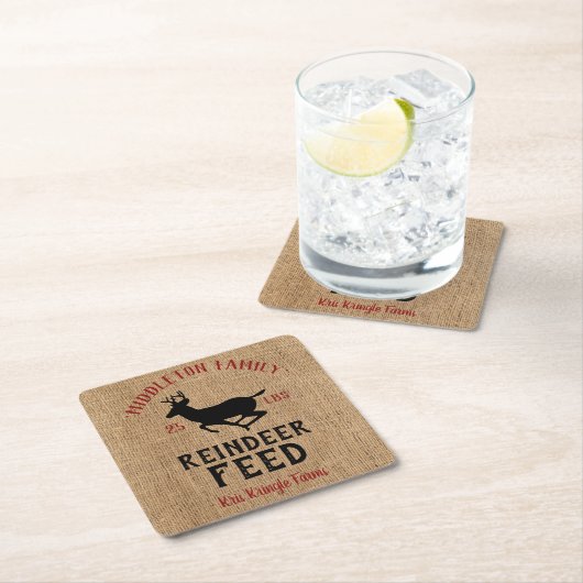 クリスマス🦌トナカイ食べ物を与えア スクエアペーパーコースター (インサイチュ)