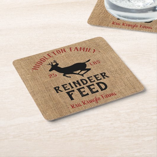 クリスマス🦌トナカイ食べ物を与えア スクエアペーパーコースター (アングル)