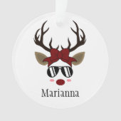 クリスマストナカイ黒サングラス赤いヘアボウ オーナメント (正面)