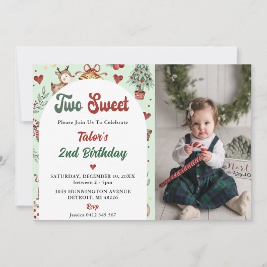 クリスマストナカイ2つの甘い誕生日の写真 招待状 (正面)