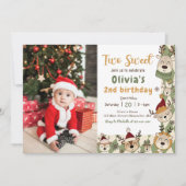 クリスマストナカイ2つの甘い誕生日の写真 招待状 (正面)