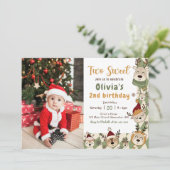 クリスマストナカイ2つの甘い誕生日の写真 招待状 (スタンド正面)