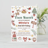 クリスマストナカイ2つの甘い2番目の誕生日パーティー 招待状 (スタンド正面)