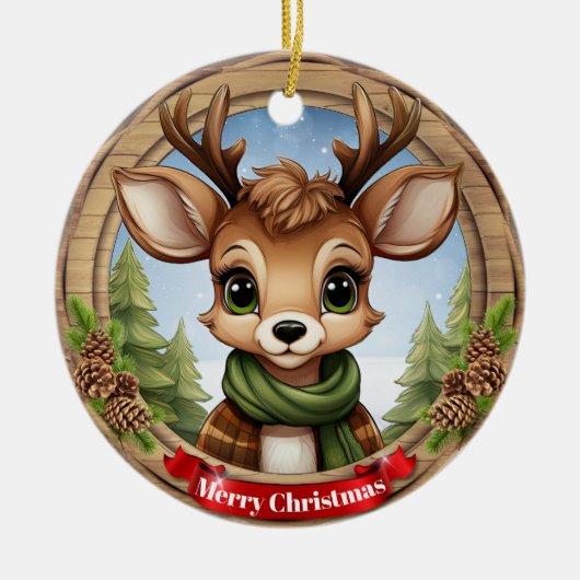 クリスマストナカイ キャラクター 鹿 動物 Xmas 陶器 セラミックオーナメント (正面)