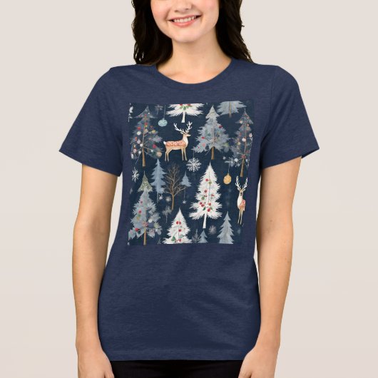 クリスマストナカイ&ツリーズホリデー トライブレンドＴシャツ (正面)