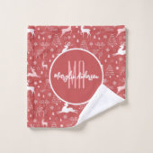 クリスマストナカイ&ホリデー応援カスタムモノグラム バスタオルセット (ウォッシュタオル)