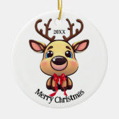 クリスマストナカイ、鹿と〔雄ジカの〕枝角、漫画グラフィック セラミックオーナメント (正面)