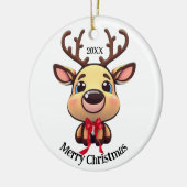 クリスマストナカイ、鹿と〔雄ジカの〕枝角、漫画グラフィック セラミックオーナメント (左)