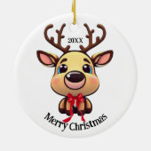 クリスマストナカイ、鹿と〔雄ジカの〕枝角、漫画グラフィック セラミックオーナメント (裏面)