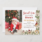 クリスマストナカイSweet One 1st Birthday Photo 招待状 (正面)