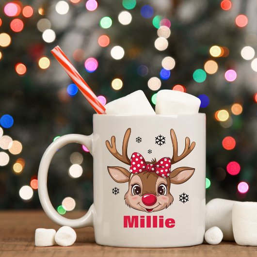 クリスマストナディアガールレッド水玉模様ボウ コーヒーマグカップ