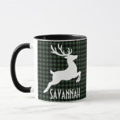 クリスマストナディアグリーン&ブラックプレイド名前をカスタムする マグカップ (左)
