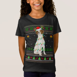 クリスマストナディアサンタハットブリタニースパニエル犬ドッグ醜い Tシャツ