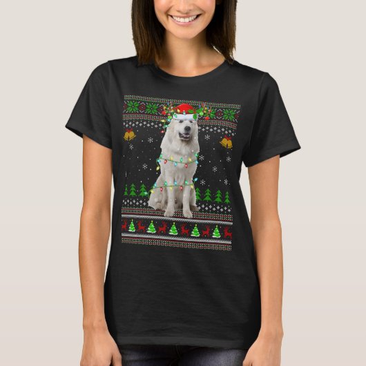 クリスマストナディアサンタハッ素晴らしピレネー犬の醜いCh Tシャツ (正面)