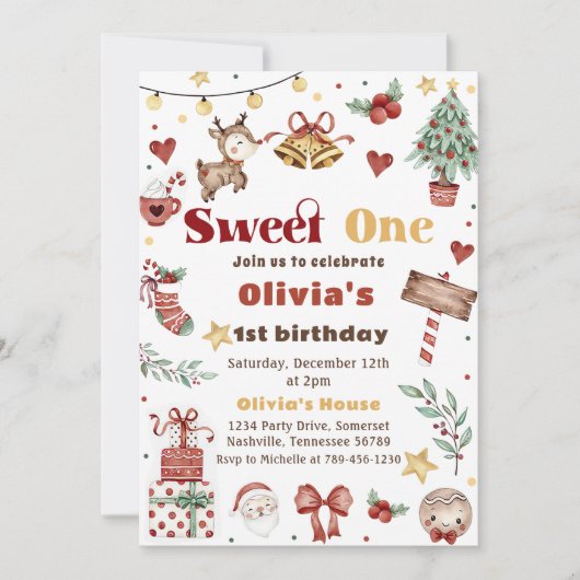 クリスマストナディアスウィートワン誕生日パーティー 招待状 (正面)