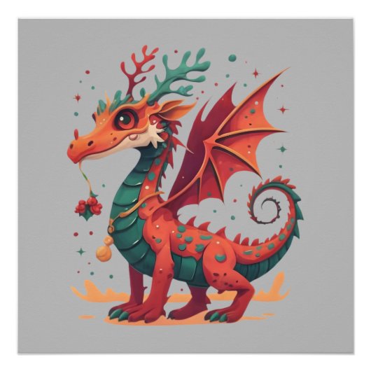 クリスマストナディアドラゴン抽象芸術スタイリッシュ漫画 ポスター (正面)